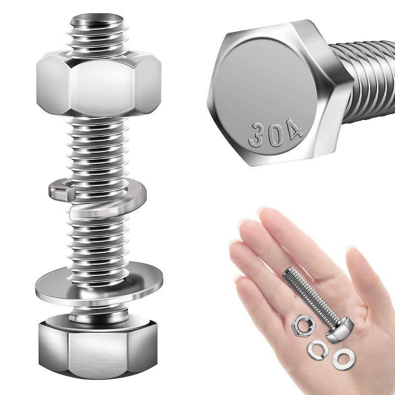 MYWISH (10 Sets) 5/16-18x1-1/2 Hex Head Assorted Screws Nuts and Bolts with Flat & Lock Washers, 304 Stainless Steel 18-8, Fully Threaded, 5/16 Bolt Metric Bolt Assortment - Image 1